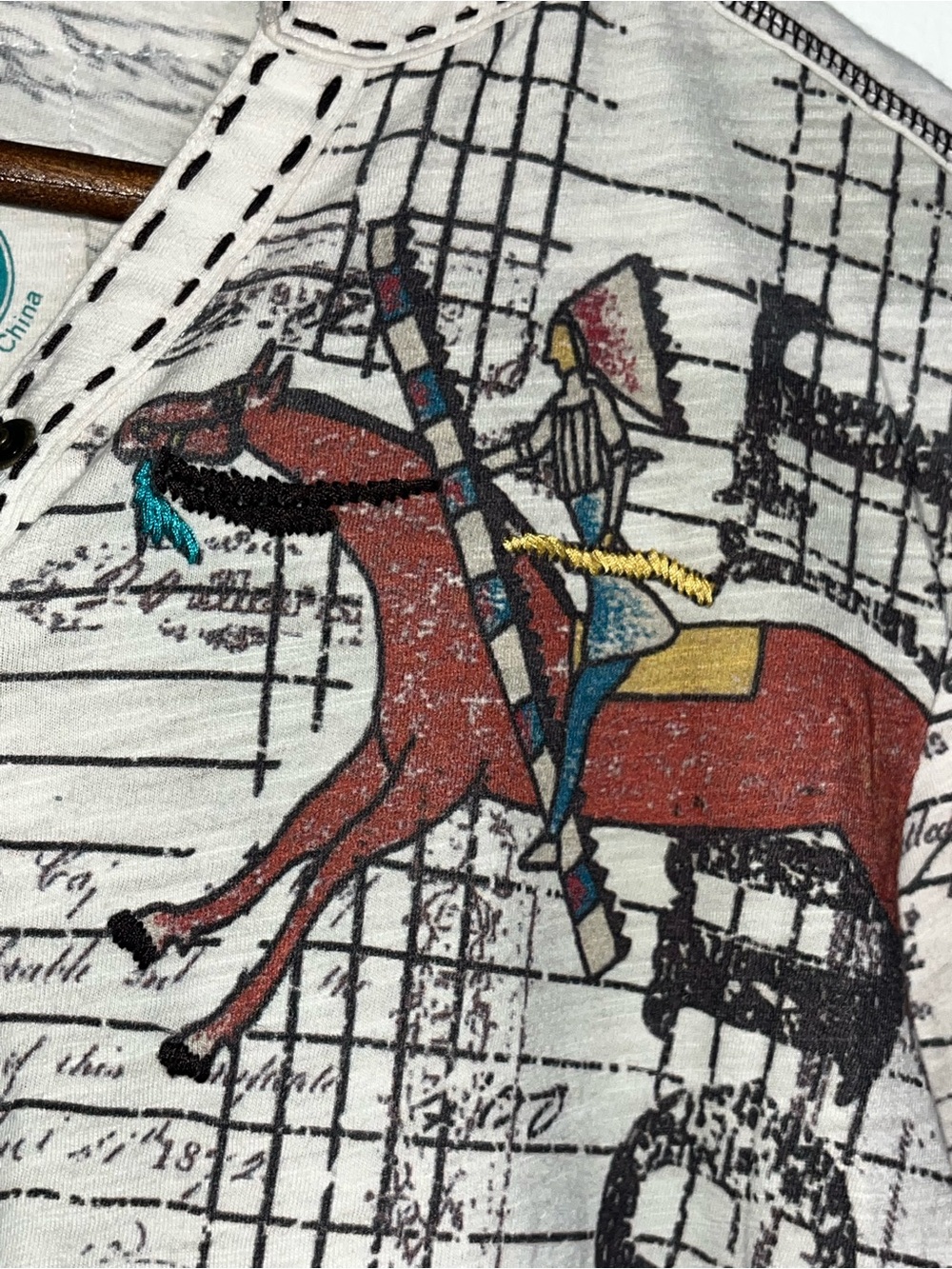 Double D Ranch Stockman’s Bill of Sale Ledger Art Western Henley Top Tee Shirt - Picture 6 of 11